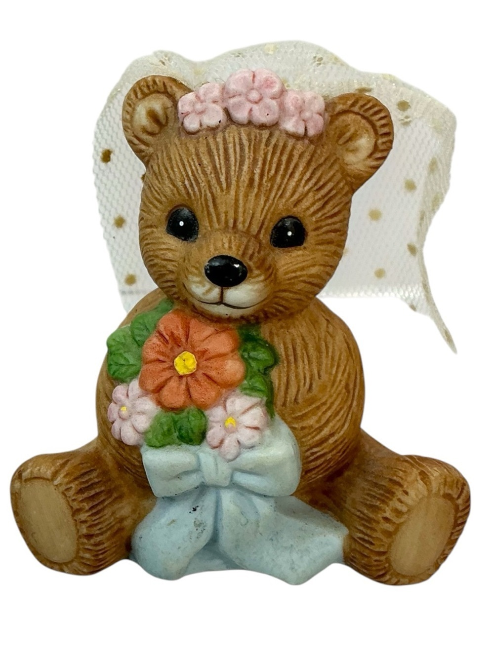 Vintage Bride Teddy Bear  Hand Painted Porcelain 1413 Homco Figurine Collectible